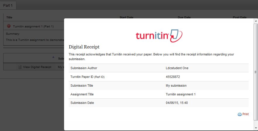 Turnitin digital receipt
